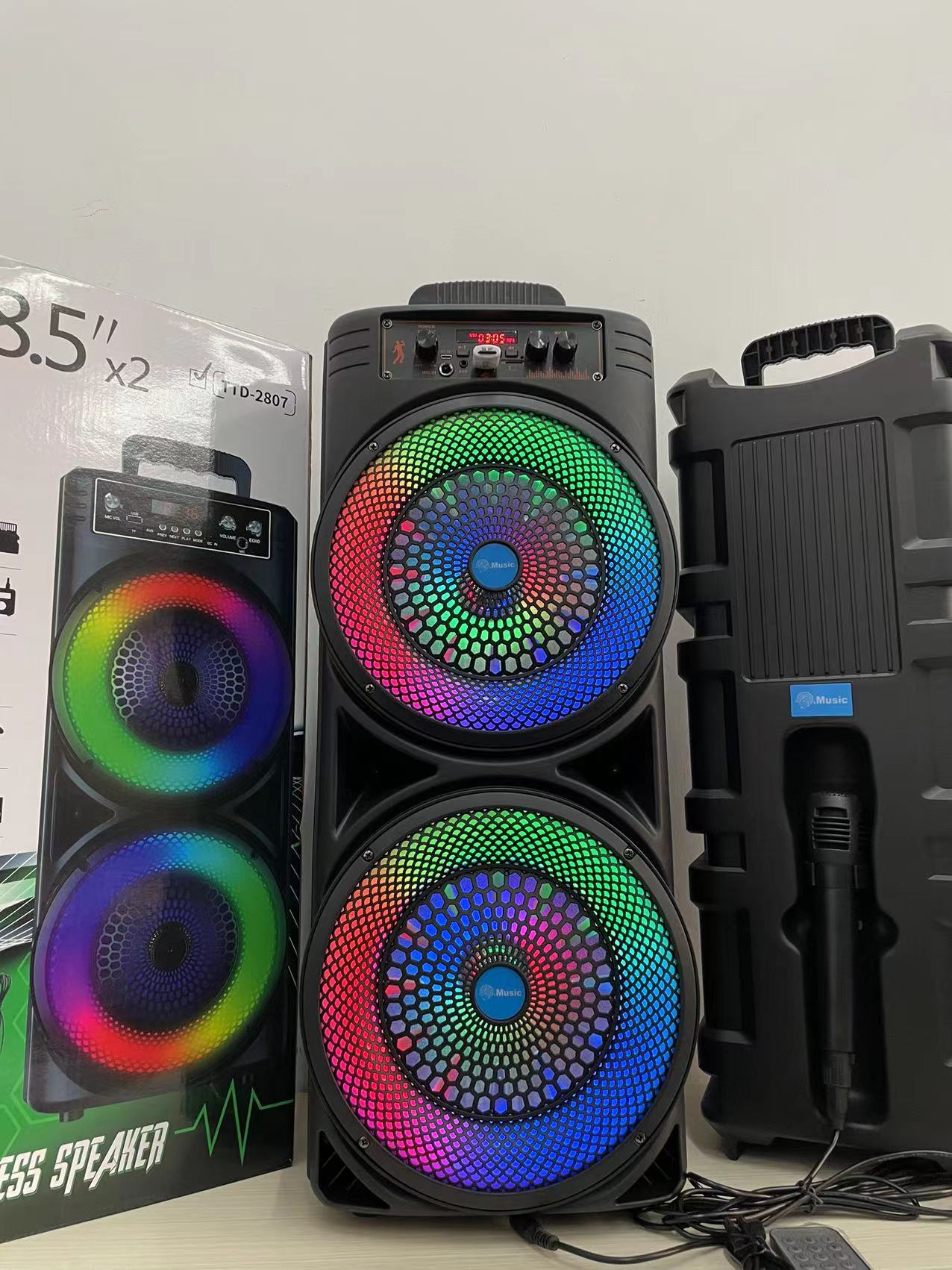 Dual 8-inch Wired Bluetooth Speaker Portable Light Ring Light Outdoor Square Dance Speaker High Power Heavy Bass