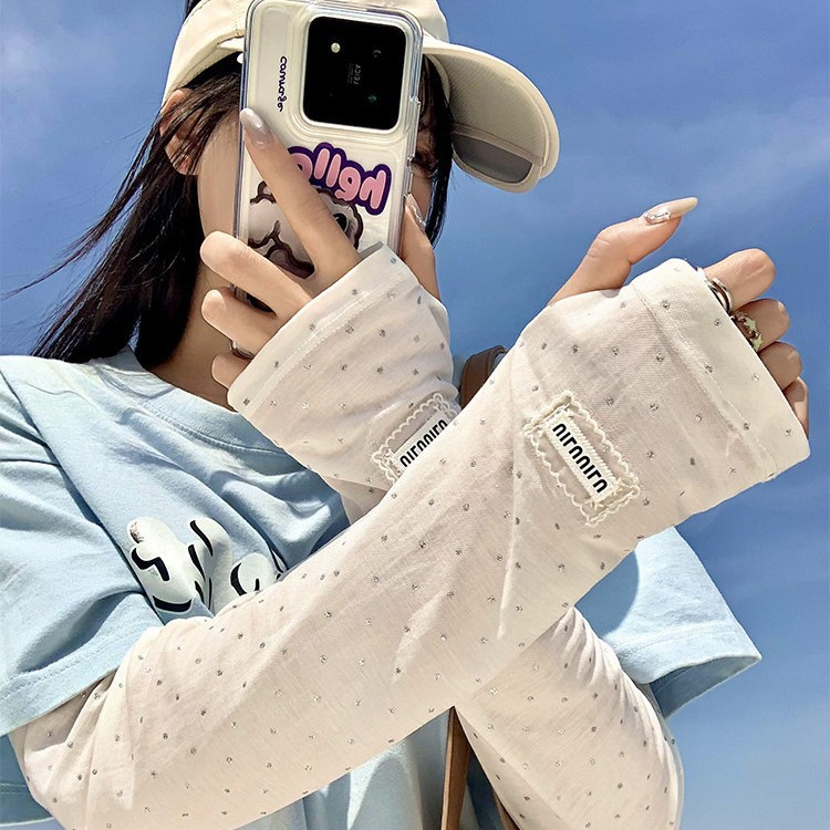 Polka Dot Ice Silk Sun Protection Arm Sleeves for Women Summer UV Protection Loose Sunshade Breathable Ice Silk Sleeves