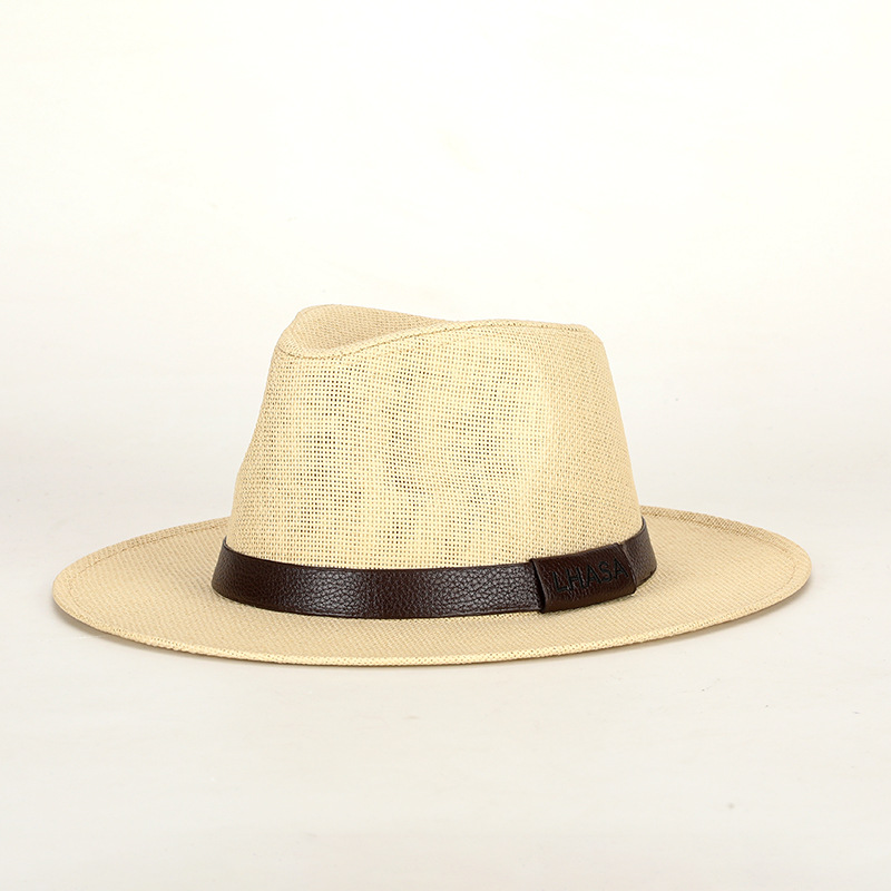 Spring/Summer New Fedora Panama Straw Woven Sun Hat Men's Belt Paper Straw Beach Hat
