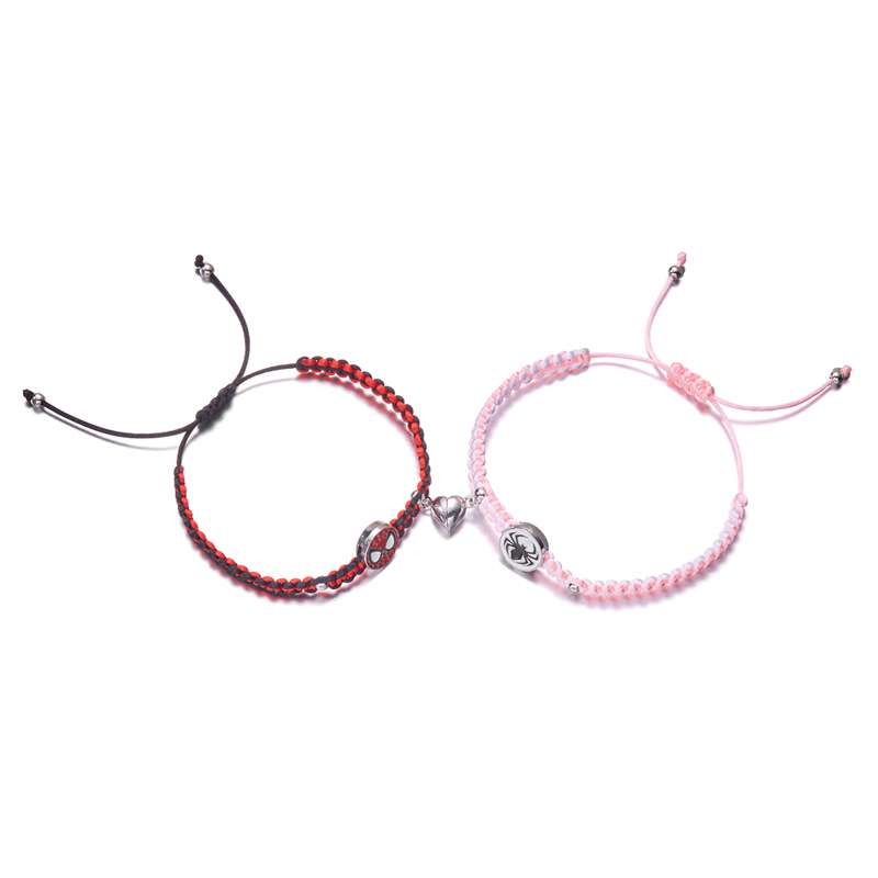 TKkt Cat Spider-Man New Heart-shaped Magnetic Bracelet Hand-woven Braided Rope Beaded Hand Jewelry