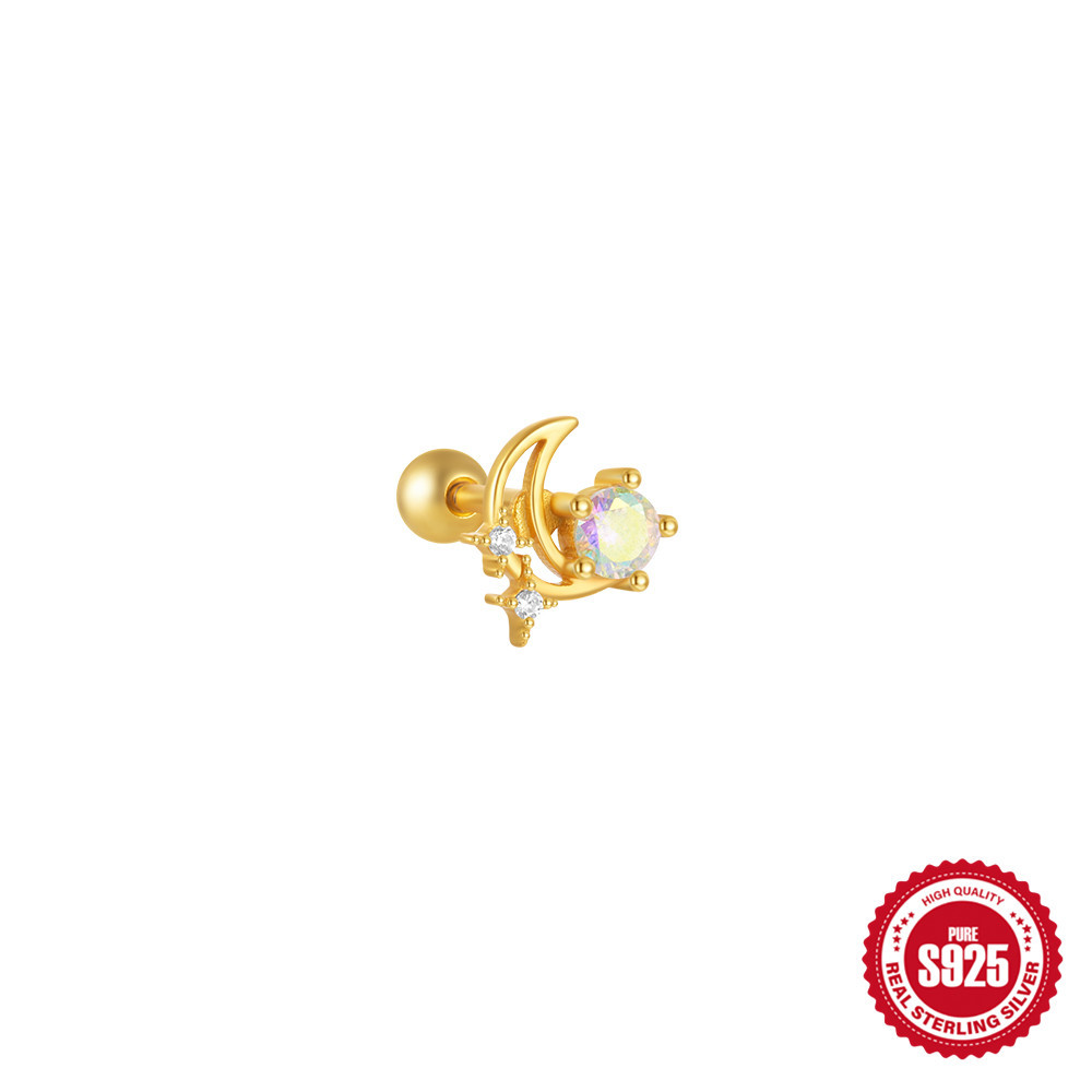 New S925 silver moon star pendant earring twisted ball threaded ear bone stud cartilage piercing accessories