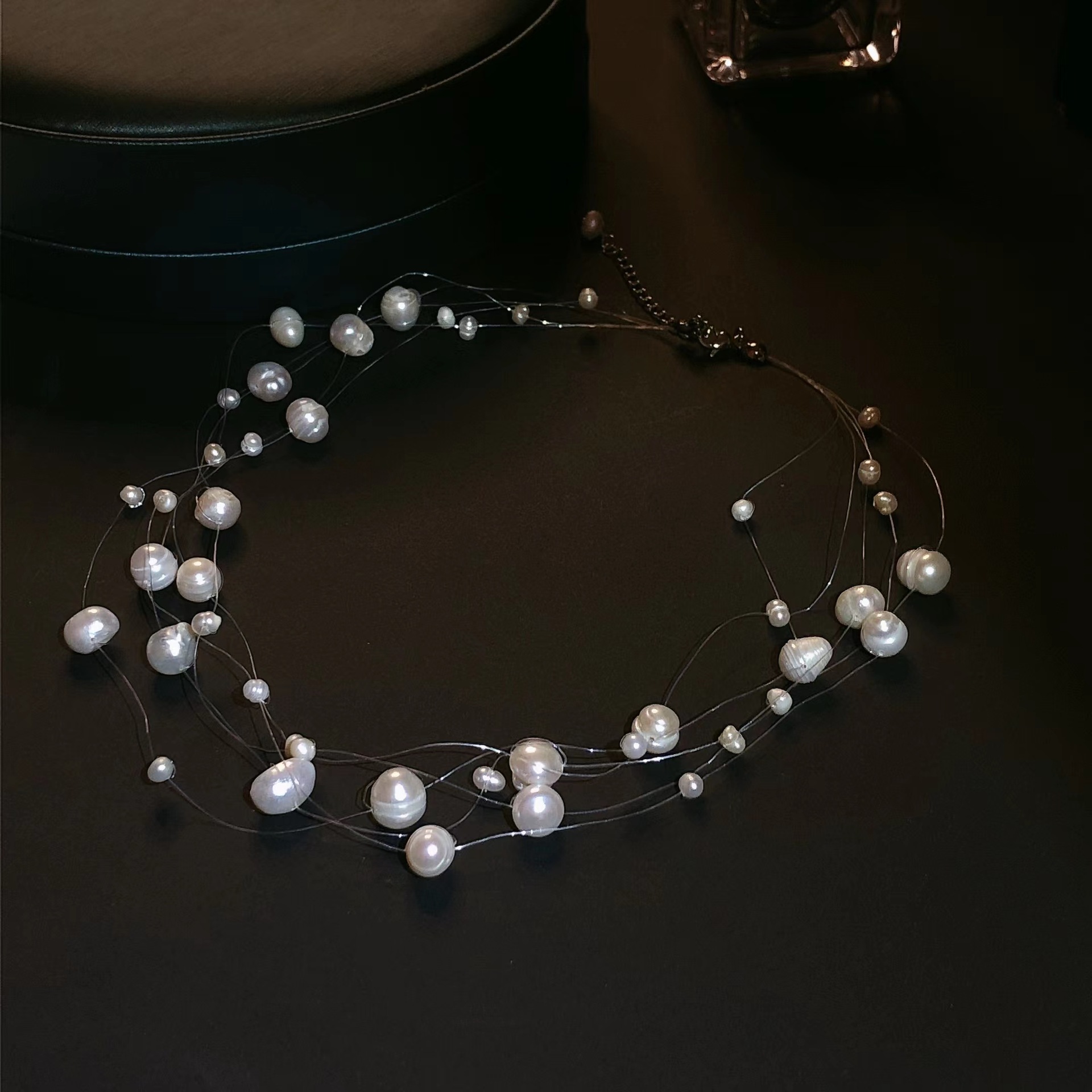 Freshwater Real Pearl Necklace Size Alternating Multi-Layer Handmade Fish Line Collarbone Chain Braided Jewelry Women