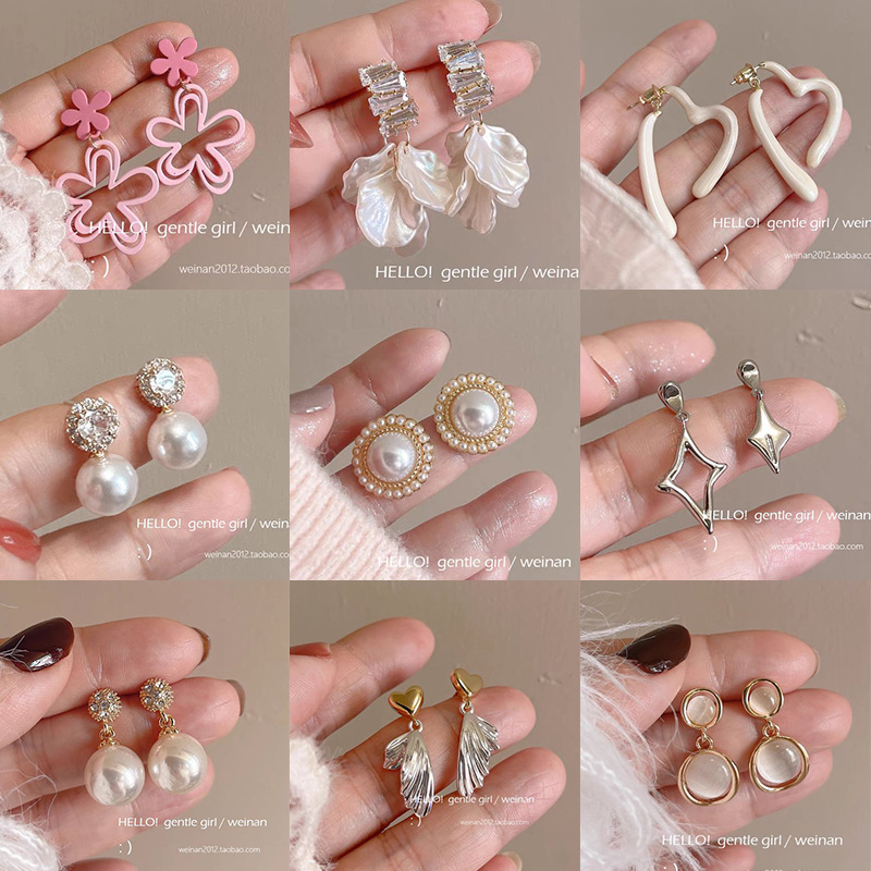 S925 silver needle heart flower tassel earring pearl stud earring for women ear accessory