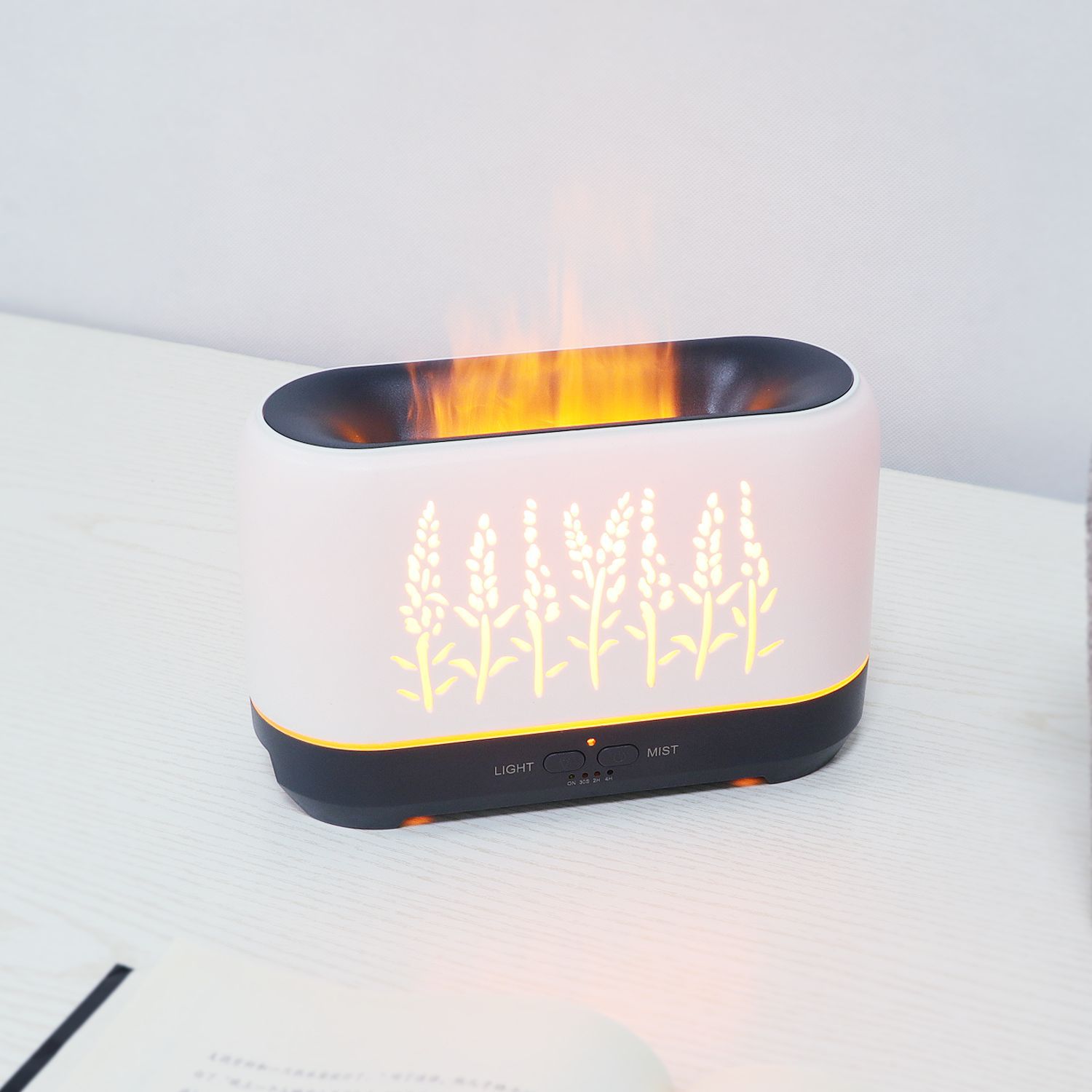 200ml New Product Wood Grain Hollow Wheat Ear Flame Humidifier Home Flame Essential Oil Aromatherapy Diffuser Product