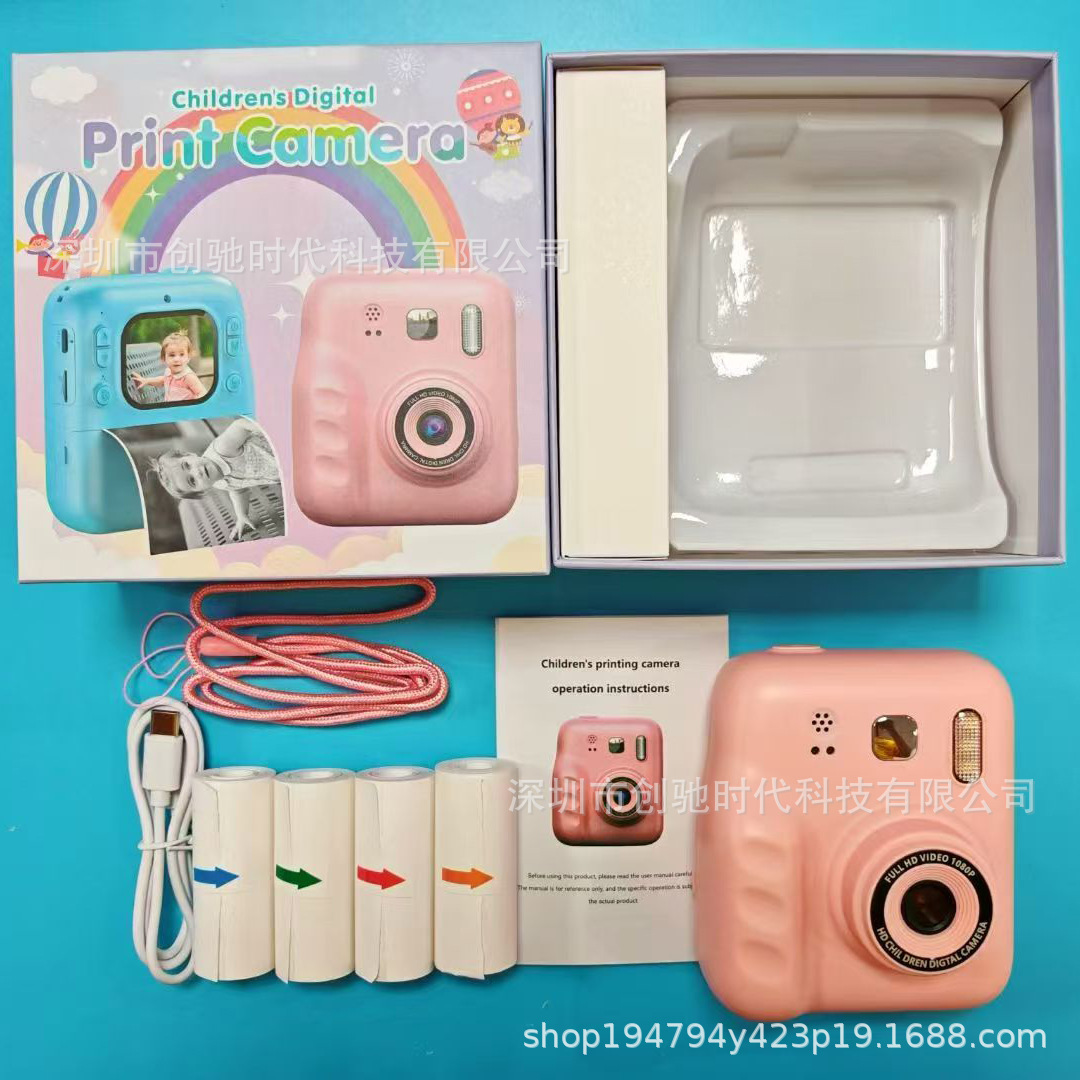 New children's Polaroid print camera HD dual lens can take photos and video toy gift box