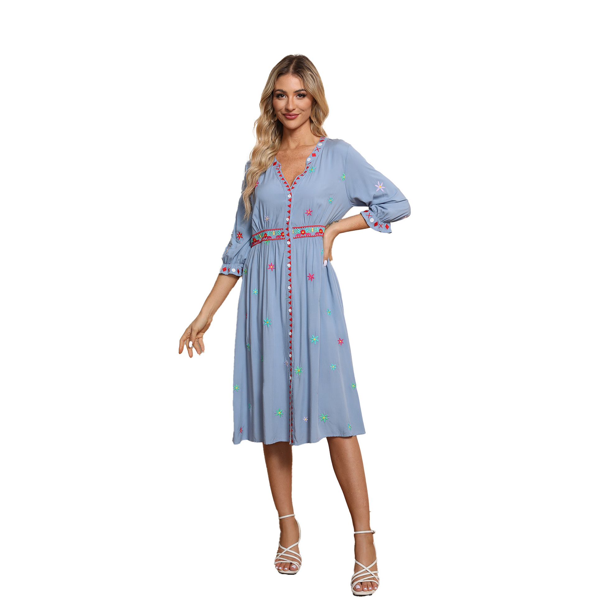 Embroidered dress women's summer slim dress women