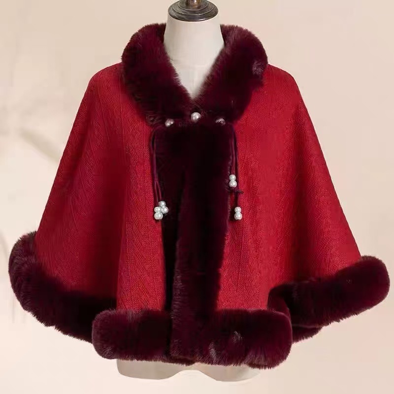 806# New Chinese Style Cheongsam Shawl Pearl Button Cape Thickened Season National Style Fur Collar Cape Shawl