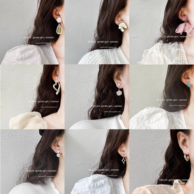 S925 silver needle heart flower tassel earring pearl stud earring for women ear accessory