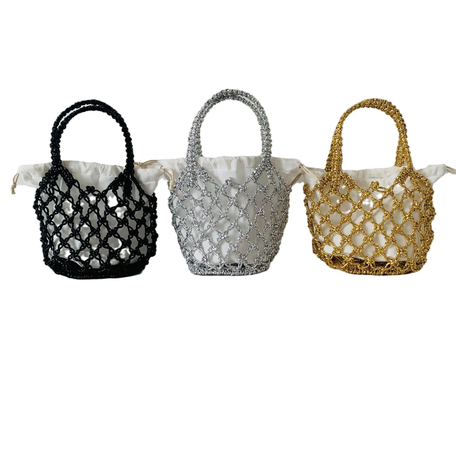 Gold and silver thread hollow mesh women's woven bag, forest style handbag, beach bag, hollow woven handbag