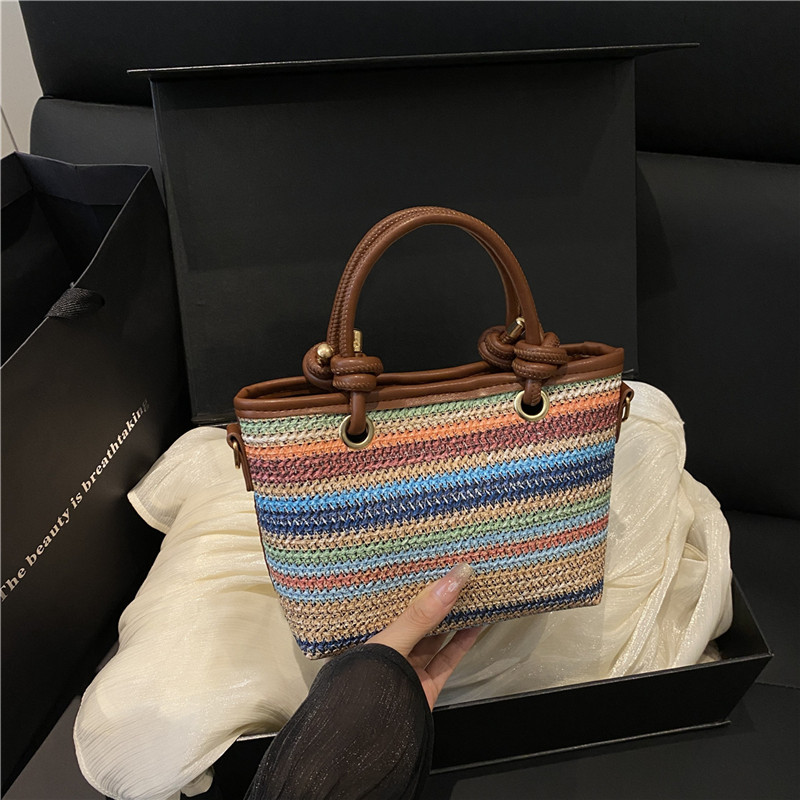 Fashionable Bag Women 2026 New Bohemian Style Single Shoulder Crossbody Bag Rainbow Strip Handbag