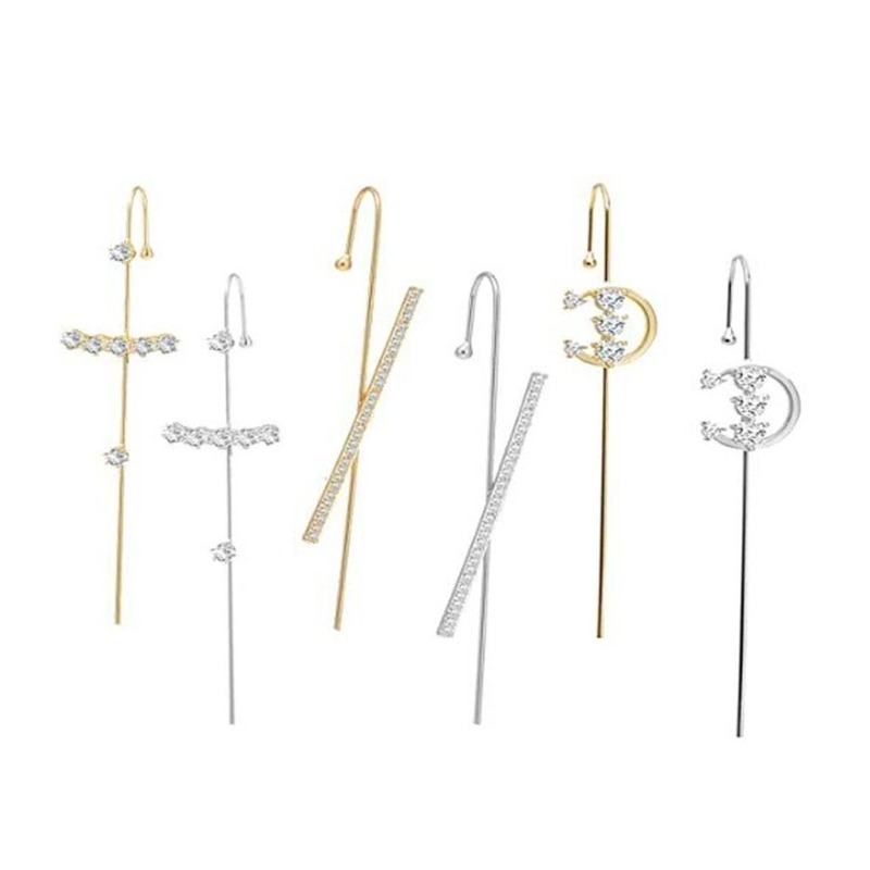 Copper zircon ear hook simple line earring women piercing surround ear cuff oblique line earring