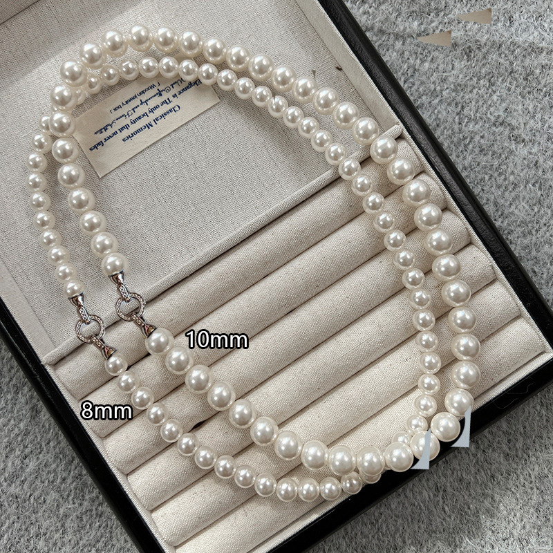 单项链（不包括盒） · （银色扣）10mm白色天然贝珠珍珠【45cm】