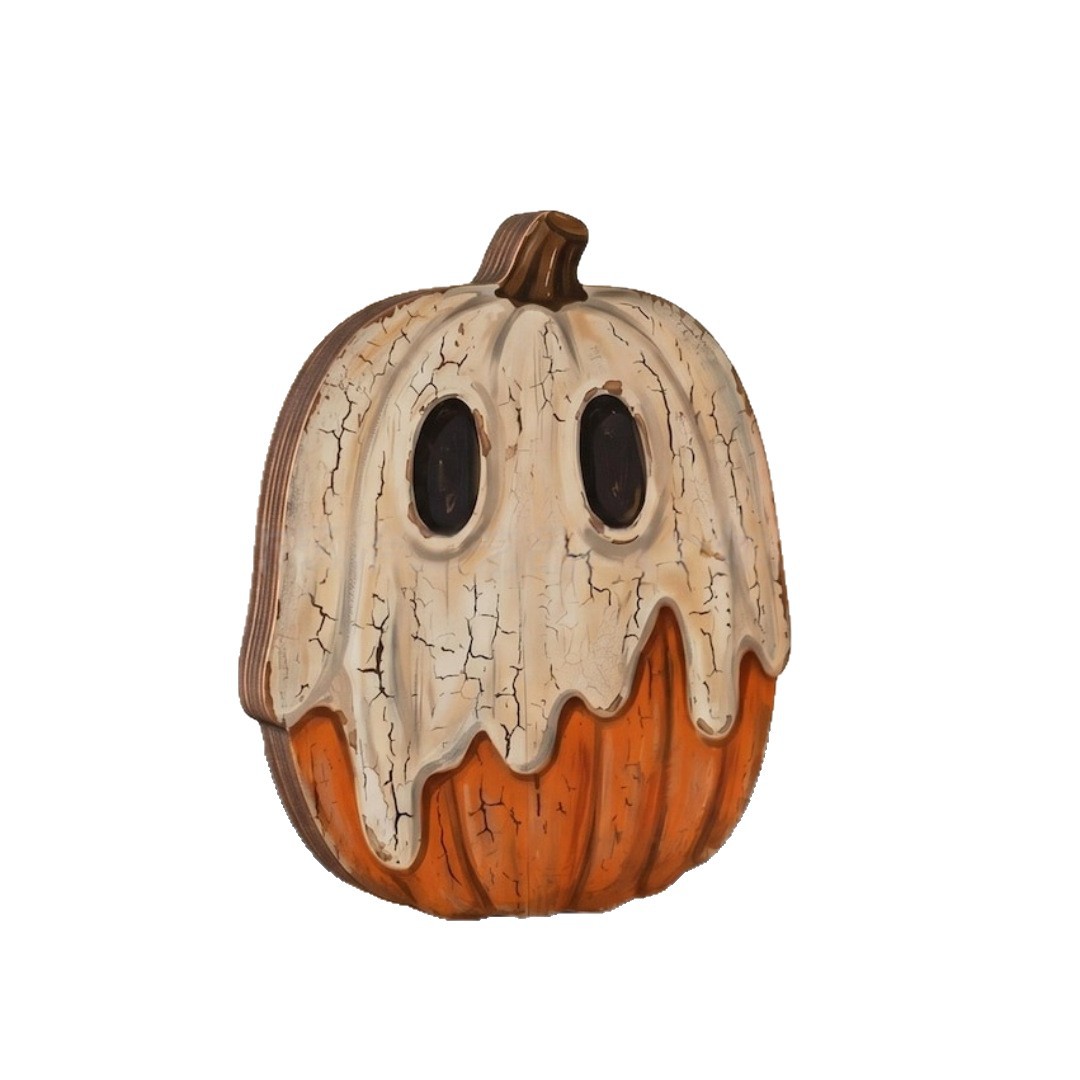 Distressed Halloween Pumpkin Shaped Wooden Tabletop Ornament Autumn Home Tabletop Craft Ornament