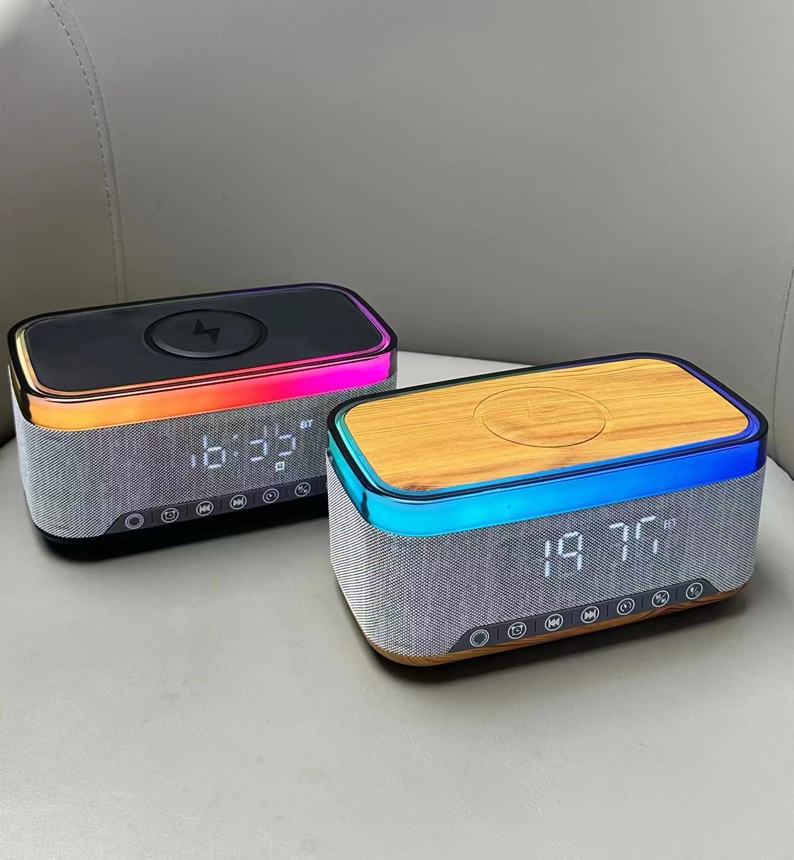 S300 Bamboo Speaker Clock Alarm 15W Wireless Charging White Noise High Power Bluetooth Speaker