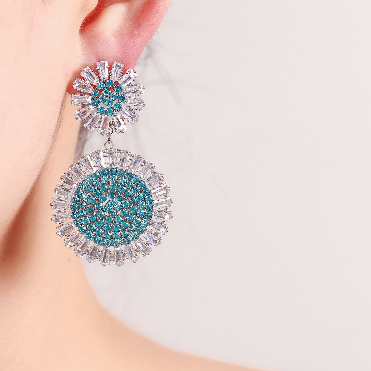 925 silver needle large sunflower ear accessories colorful flowers super shiny earrings exaggerated earring jewelry