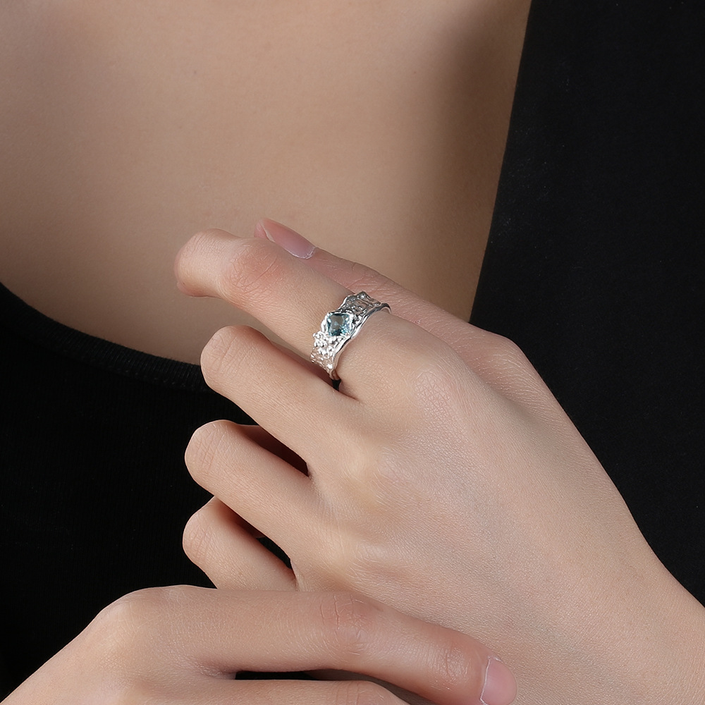 Live Stream Aquamarine Couple Ring Unisex Index Finger Ring Open Ring Joint Ring