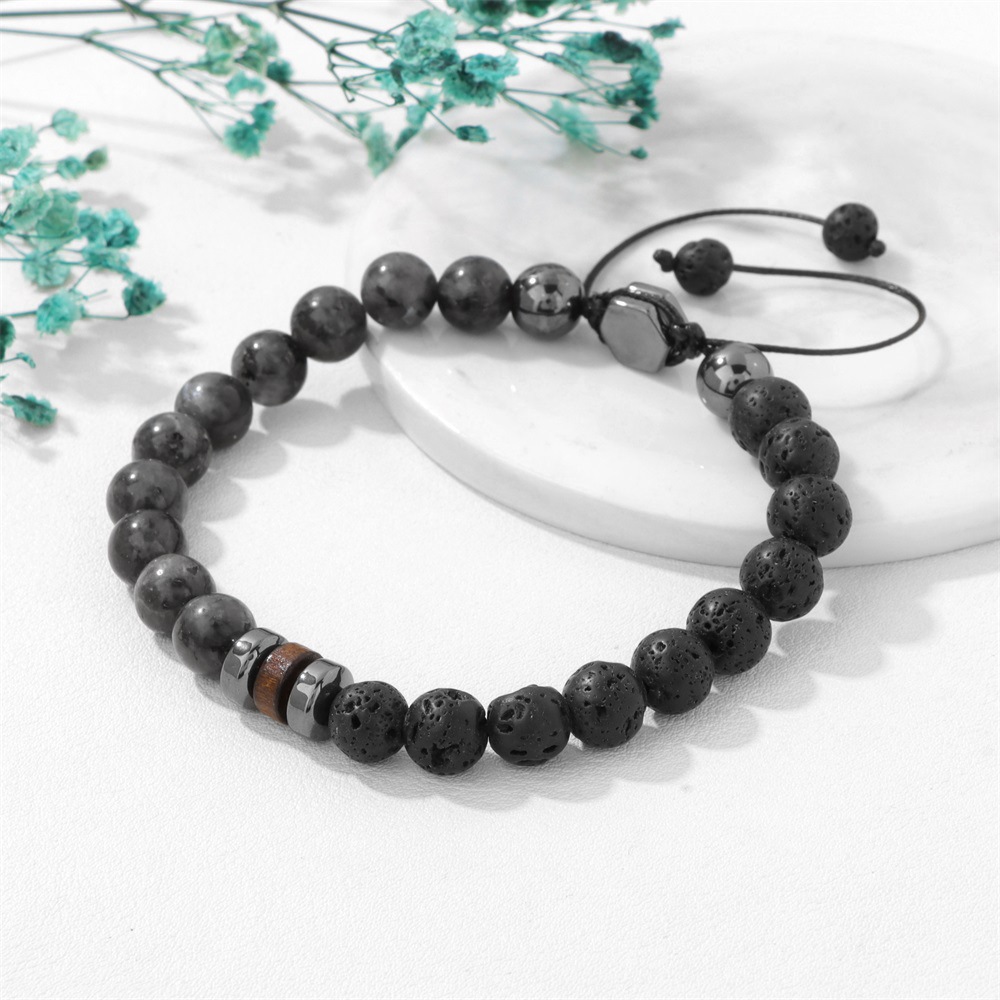 OZON bracelet for men volcanic stone black onyx drawstring business gift couple bracelet