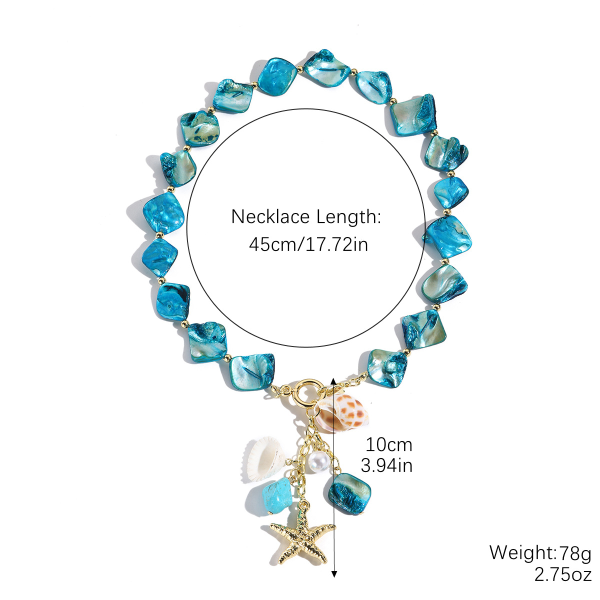 Summer vacation ocean style shell starfish necklace conch pearl accessory pendant