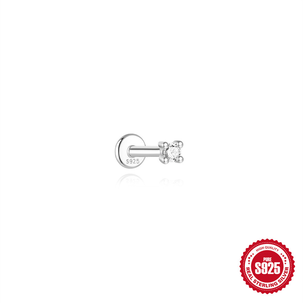 New S925 sterling silver four-claw moissanite flat head threaded cartilage ear stud ear bone stud