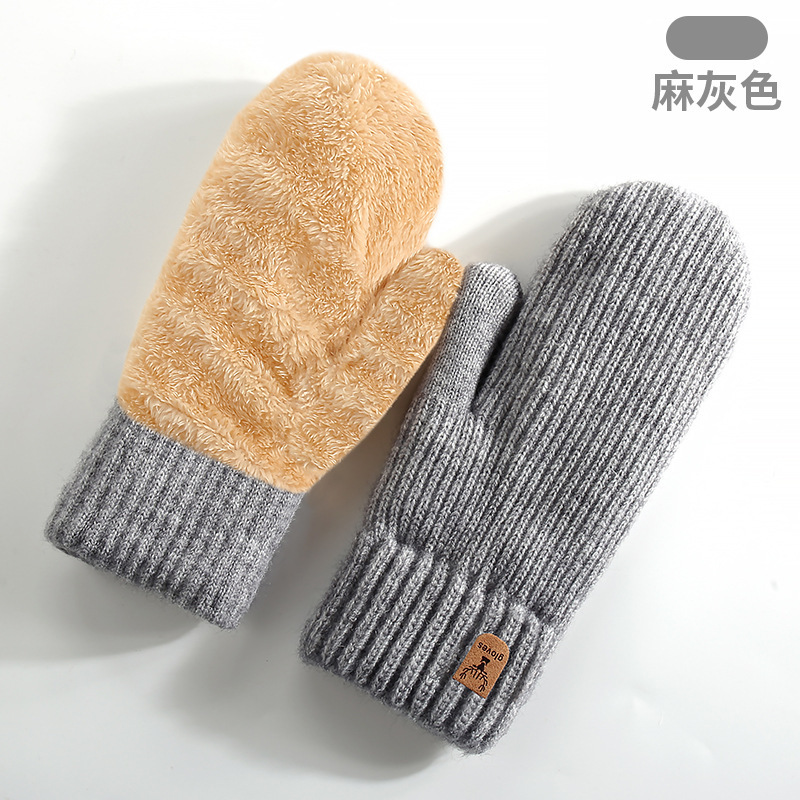 New Knitted Gloves Women Winter Double-Layer Fleece-Lined Thick Warm Mittens Cycling Mittens