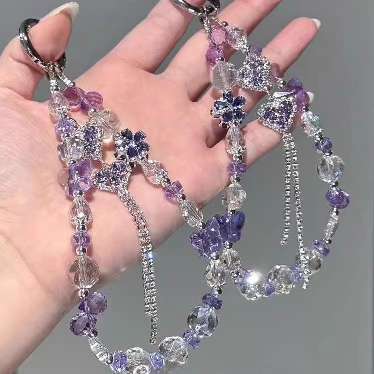【Purple Sweetheart】Sparkling Purple Heart Tassel Phone Chain Bag Pendant Decoration
