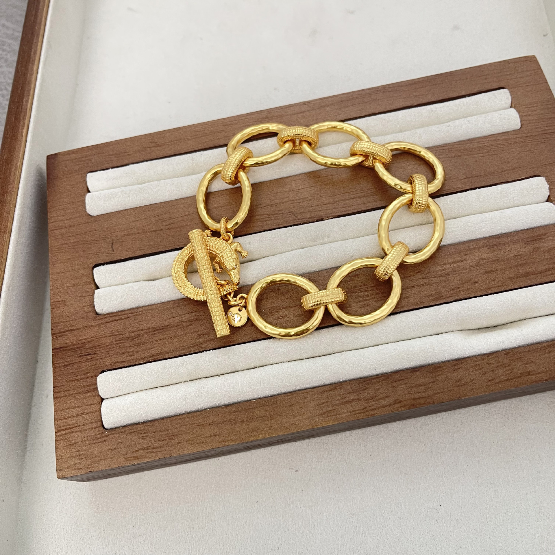 18K gold plated crocodile OT buckle bracelet semi-matte design style matte gold plated handmade