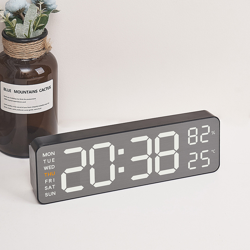 Metal Brushed Feel Wall Clock New Multifunctional Electronic Clock LED Electronic Alarm Clock Simple Alarm Clock