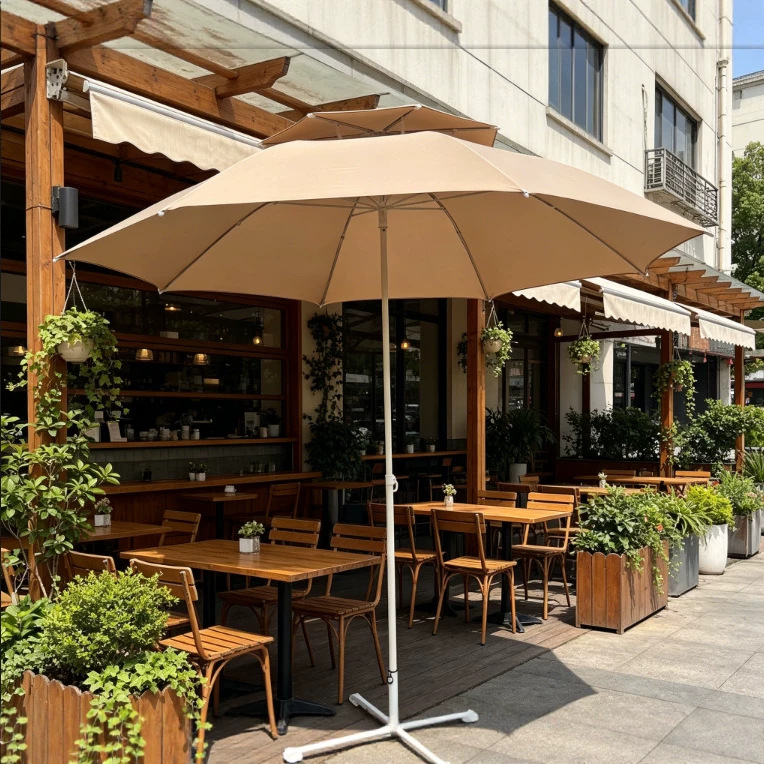 Outdoor 3m center pole umbrella, courtyard umbrella, double-layer fiber wind-resistant umbrella, double-bone fiber beach umbrella