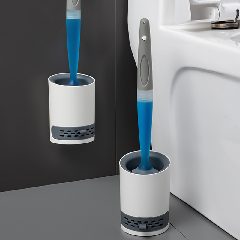 New Bristle Toilet Brush with Base, Toilet Cleaning Brush Set, Bathroom Long Handle Plastic Brush