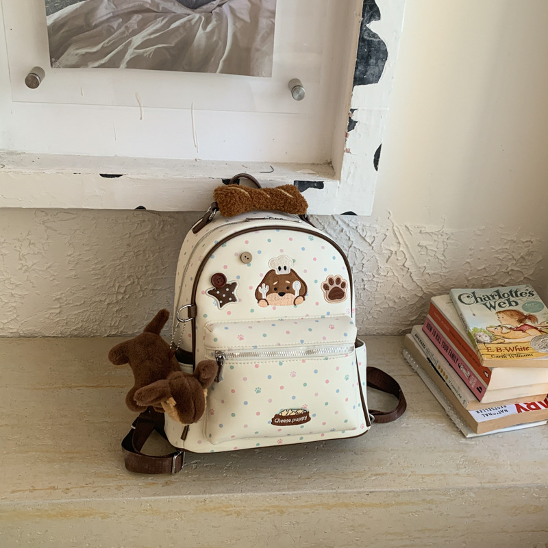 2026 New Cartoon Chef Dog Polka Dot Backpack for Women Cute Embroidery Student School Bag Large Capacity Commute Backpack