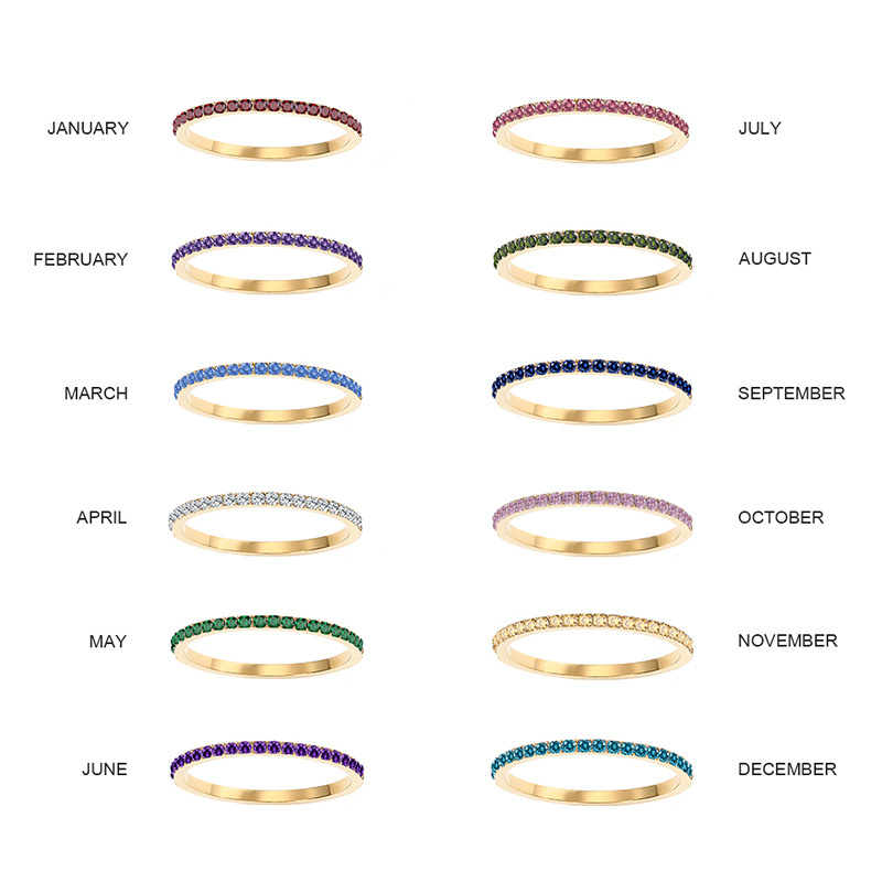 eManco Colorful Rhinestone Ring Full Diamond Stainless Steel Ring Birthstone Zircon Ring Minimalist Index Finger Ring