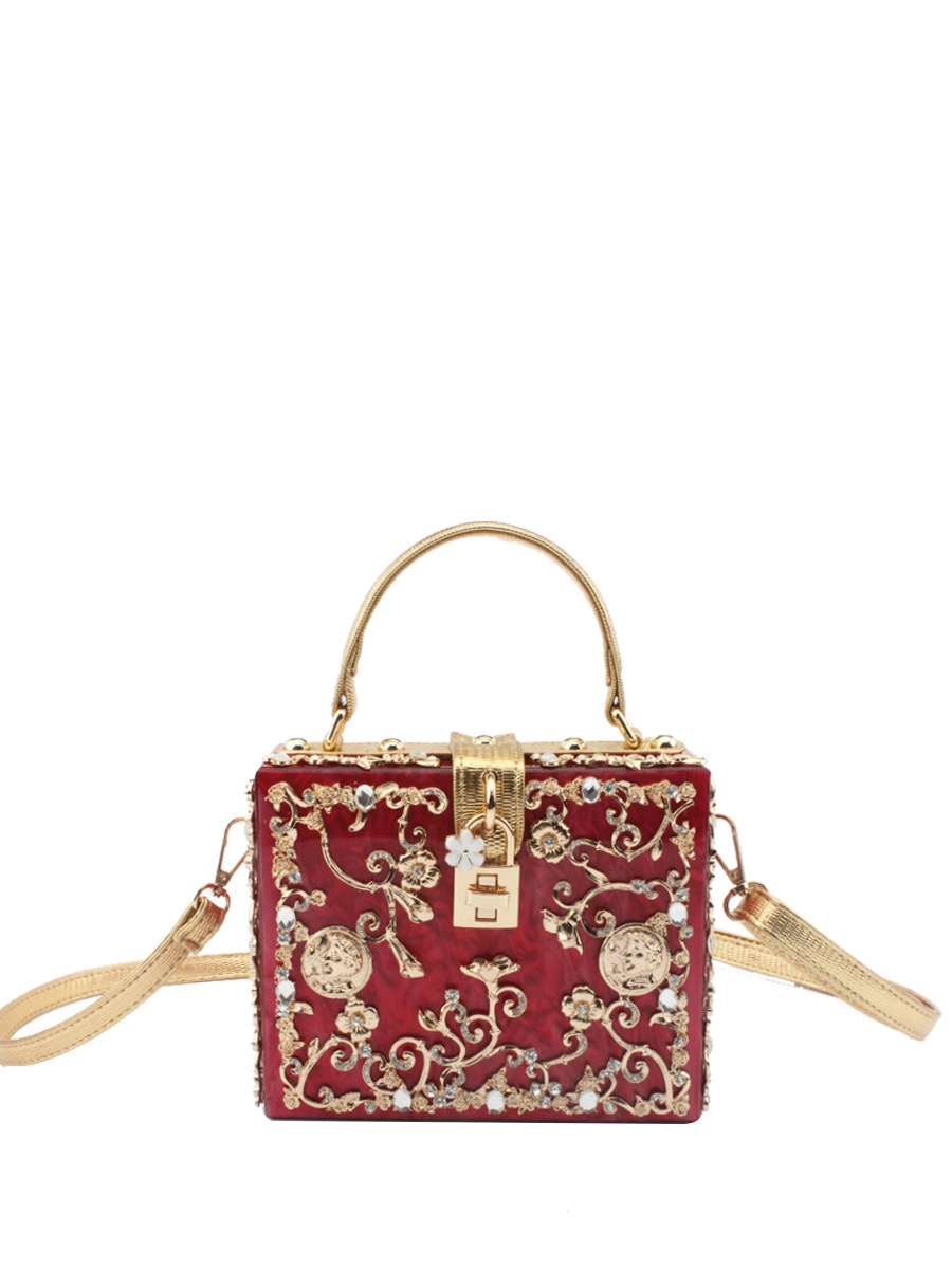 Acrylic Evening Bag Hollow Metal Carved Rhinestone Handbag Shoulder Crossbody Women's Bag