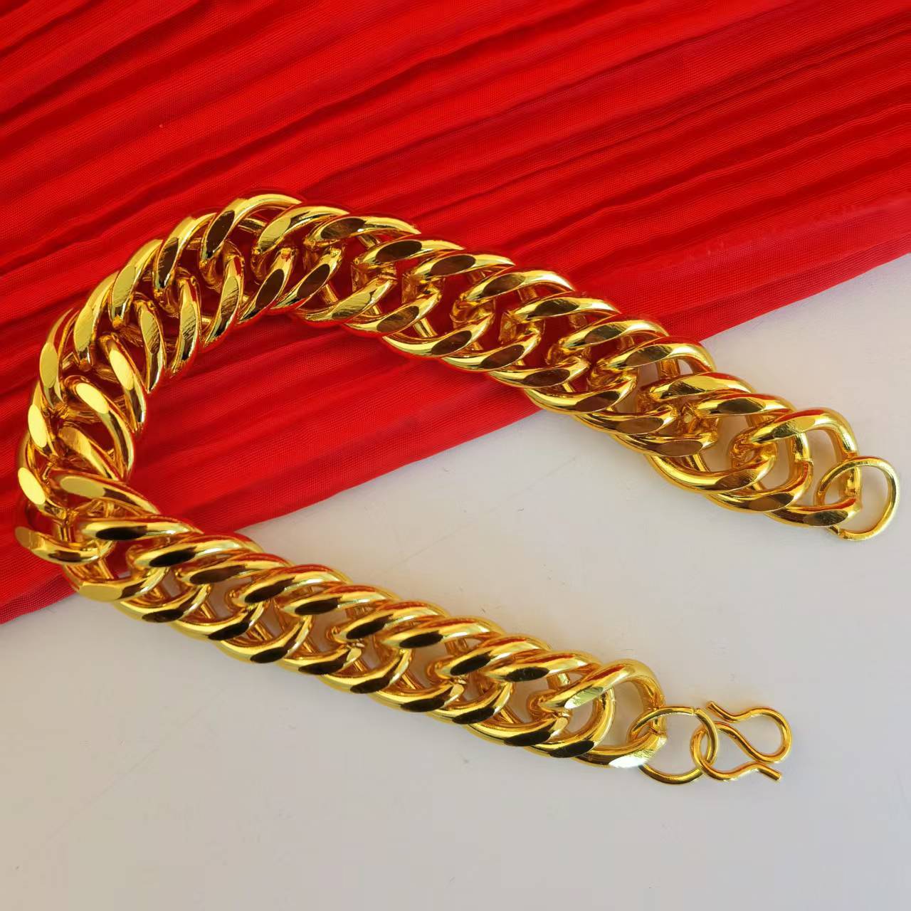 6/9/12mm men's and women's gold bracelet alloy gold-plated NK bracelet flat bold side Cuban bracelet long-lasting non-fading
