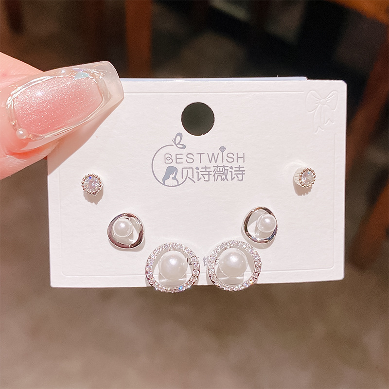 2026 batch #2 copper gold-plated zircon three pairs of small earrings set, silver needle earring accessories