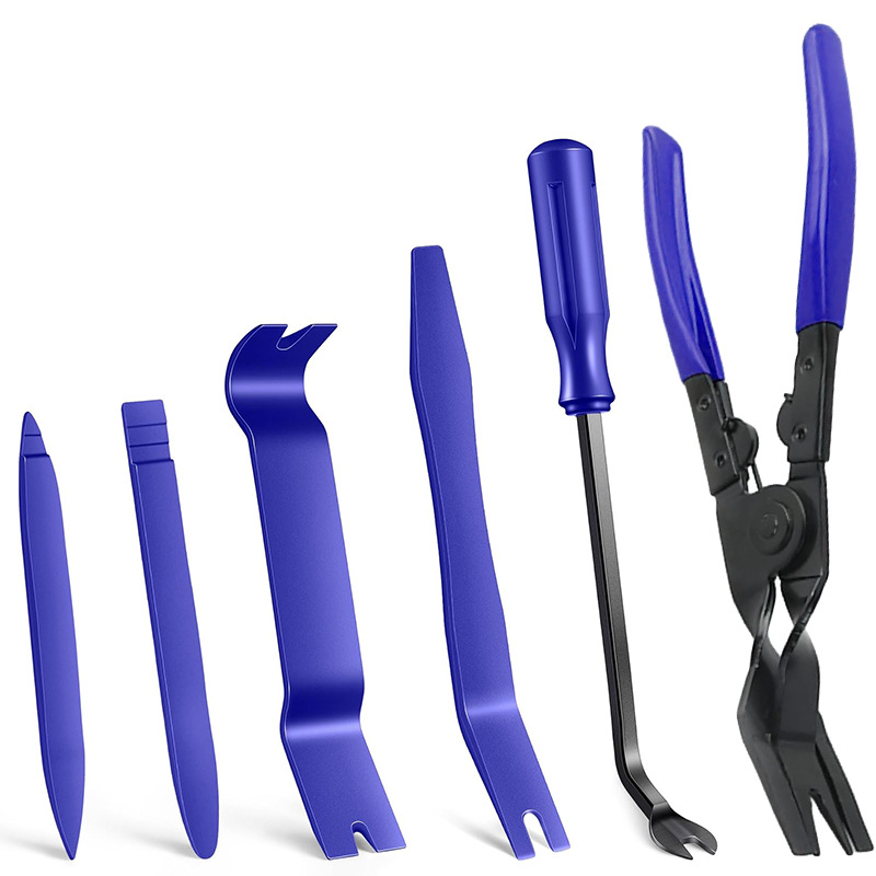 7-Piece Car Audio Modification Tool Anti-Scratch Plastic Pry Bar Fastener Clamp Interior Clip Removal Tool
