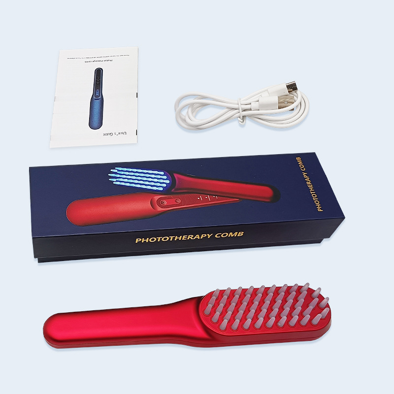 Electric Massage Comb Red and Blue Light Vibrating Hair Styling Comb Head Massager Scalp Care Hair Growth Comb Custom