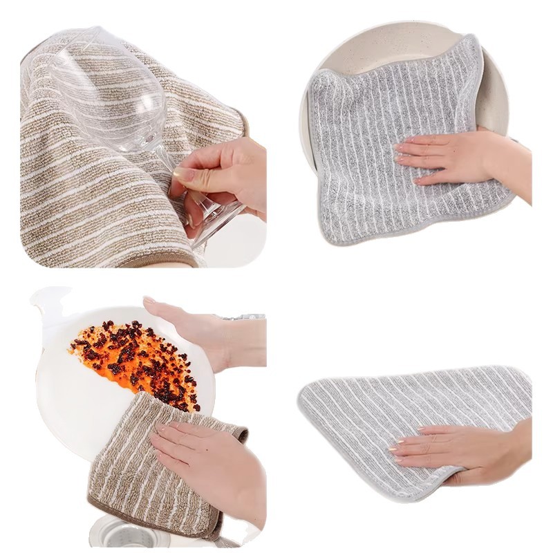 Thickened striped bamboo charcoal kitchen dishcloth, oil-absorbing, easy to wash, water-absorbing, thickened towel, household pure cotton, lint-free