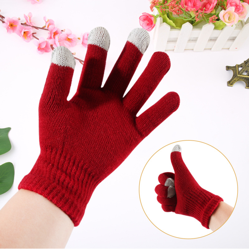 Touch Screen Gloves Unisex Youth Cycling Autumn Winter Anti-Cold Knitted Solid Color Anti-Slip Split-Finger Warm Children's Gloves