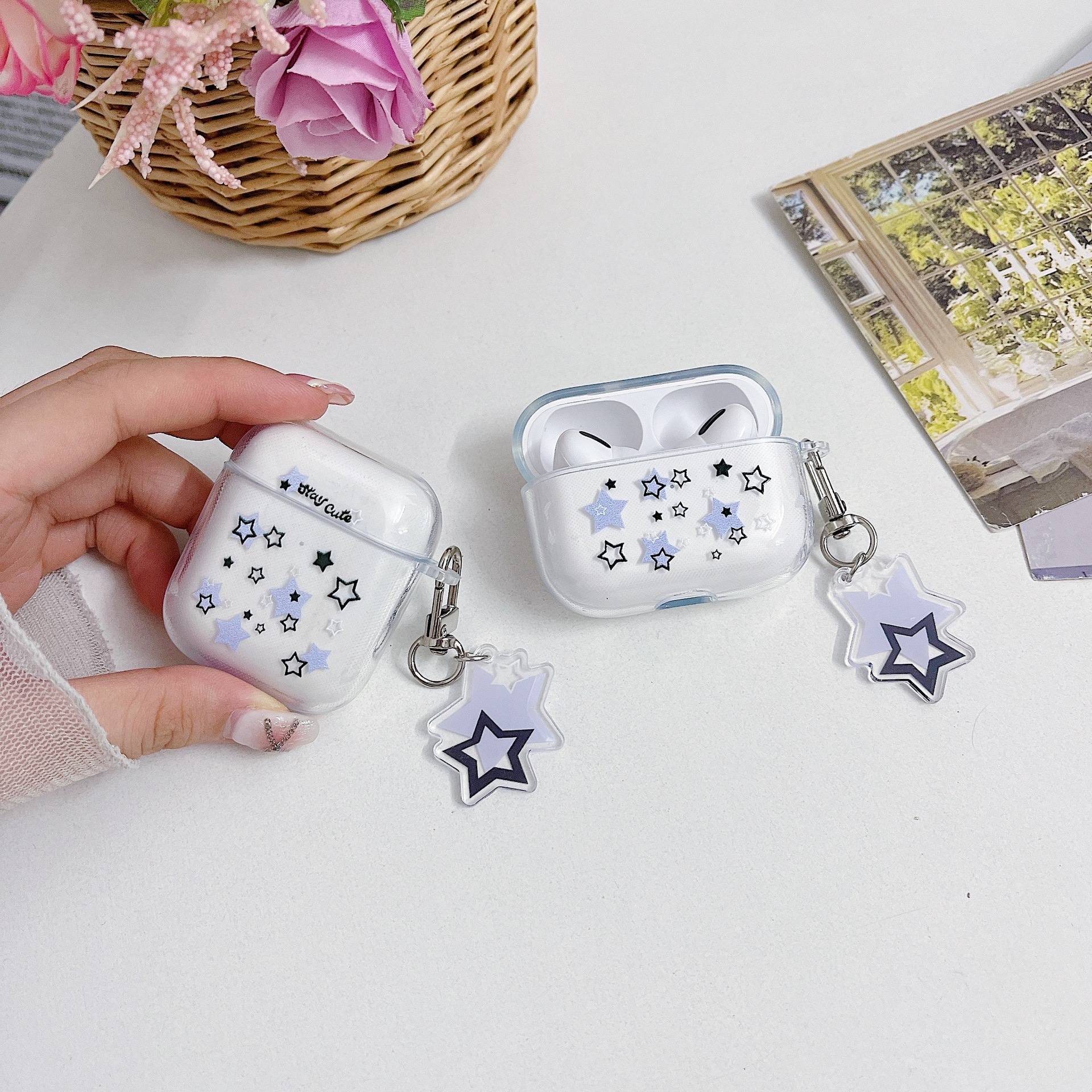 Star AirPods 1/2 generation protective case, transparent soft TPU anti-drop case for Apple Pro 3 earphones, 4