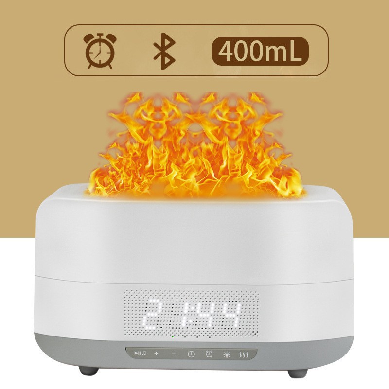 New Simulation Flame Aromatherapy Humidifier Bluetooth Speaker Atmosphere Light Digital Clock Gift Gift