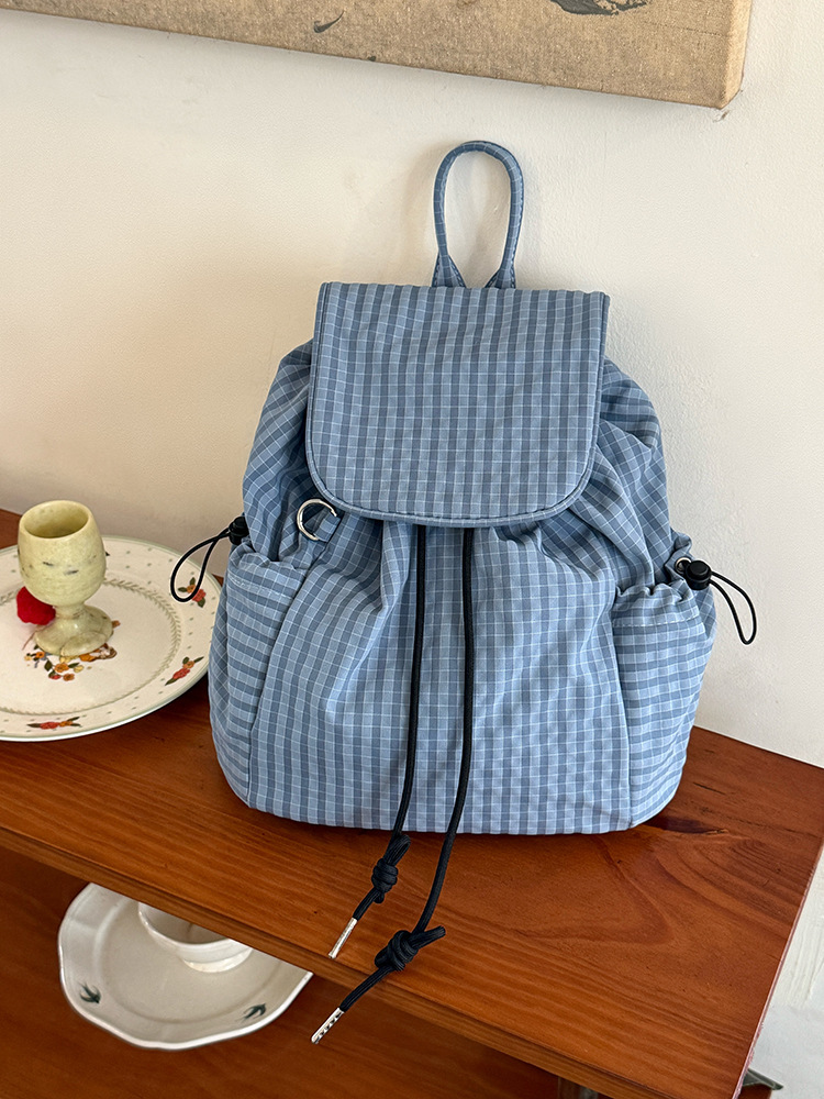 Street Lightweight Nylon Backpack Women 2026 Plaid Backpack Casual Commute School Bag