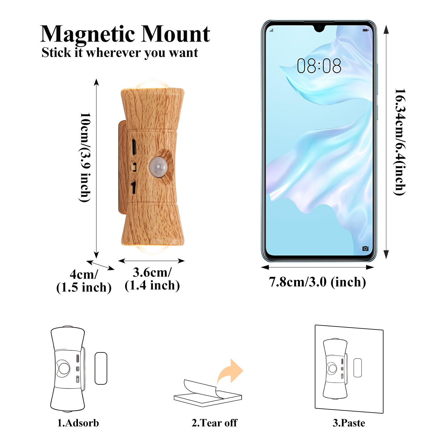 LED No Drilling No Wiring Magnetic Human Body Induction Wall Light Charging Bedroom Bedside Atmosphere Night Light