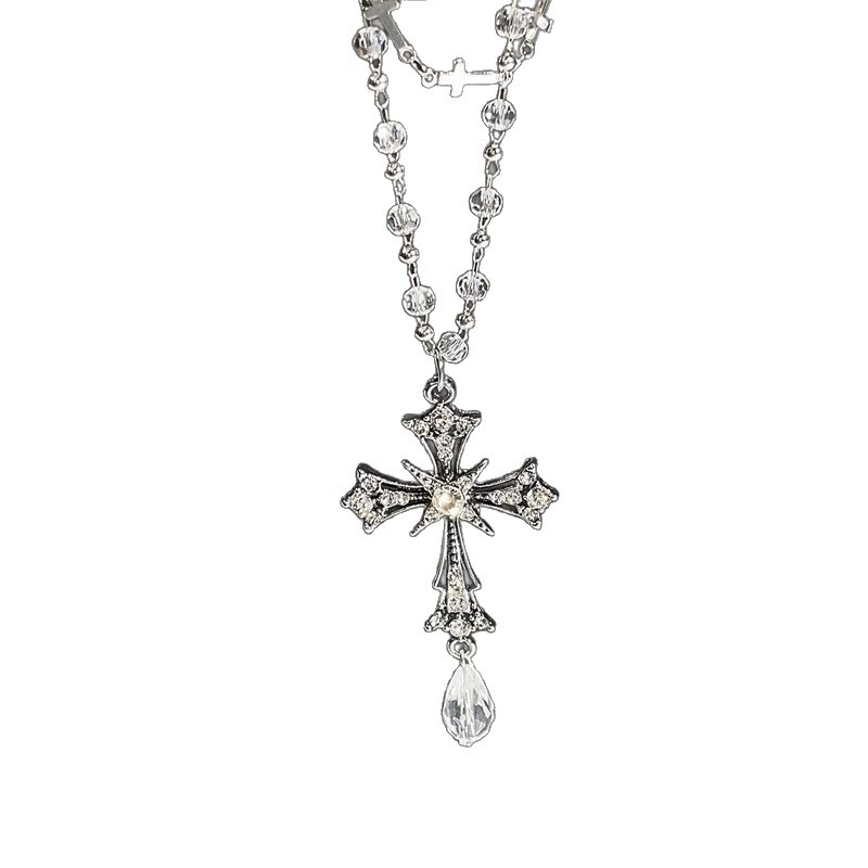 Multi-Layer Cross Tassel Necklace Court Style Collarbone Chain Sweet Cool Necklace for Women
