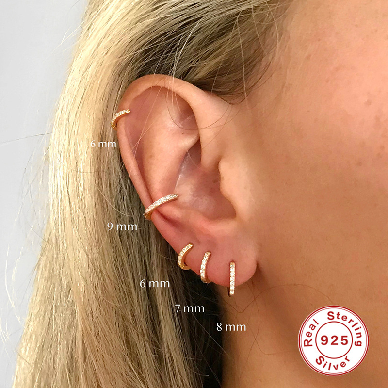 925 sterling silver circle earring ear buckle jewelry simple colored zirconia ear hoop earring for men and women