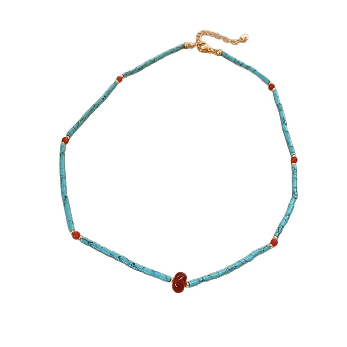 Red agate turquoise bead titanium steel necklace niche accessories women's accessories neck chain collarbone chain