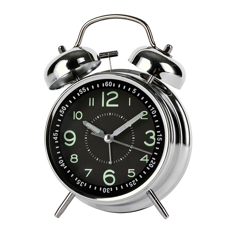 Metal bell alarm clock with electroplating, luminous, bedroom, Aishida sweep-second alarm clock, student clock
