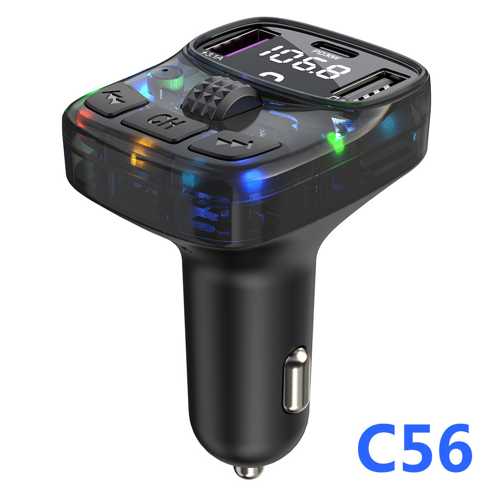New C57 Car MP3 Player Ambient Light Effect PD30W Fast Charge Bluetooth Hands-free FM Transmitter Car MP3