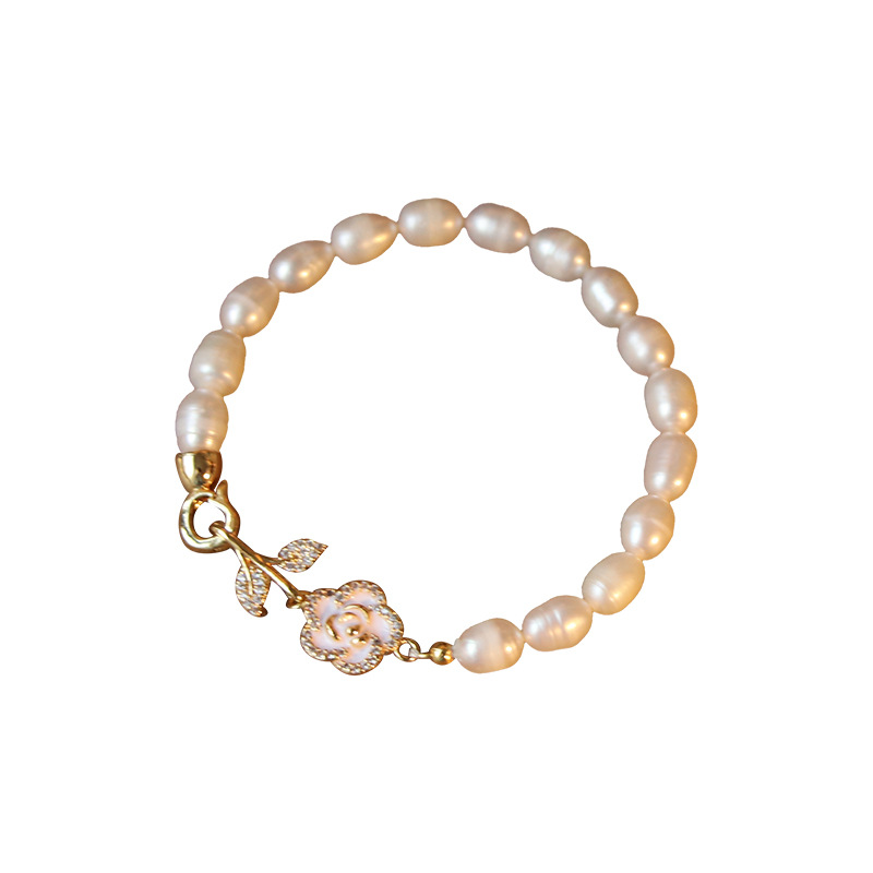 Zhuji natural freshwater pearl bracelet with exquisite camellia flower design, women's jewelry