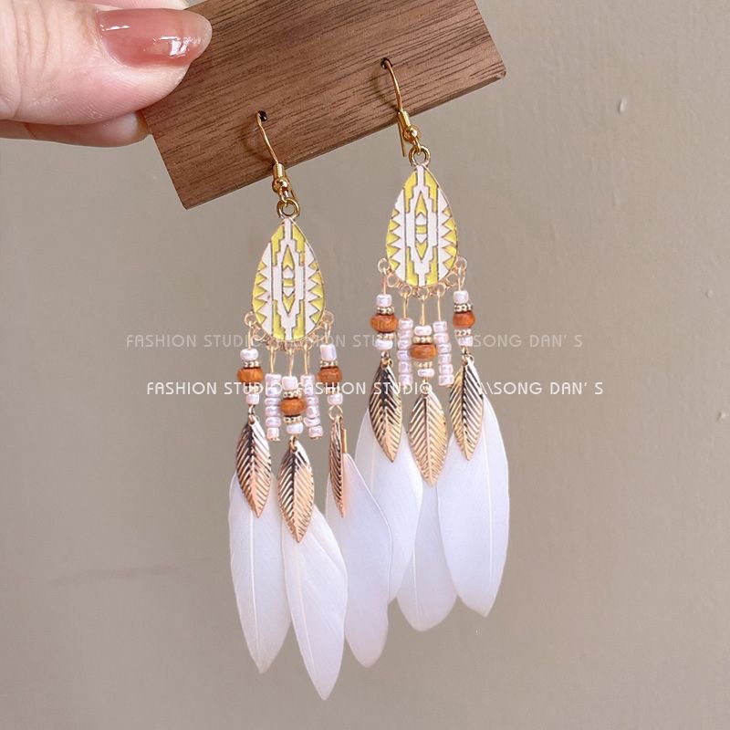 Bohemian bead tassel earrings niche exaggerated earrings ethnic style long earrings women