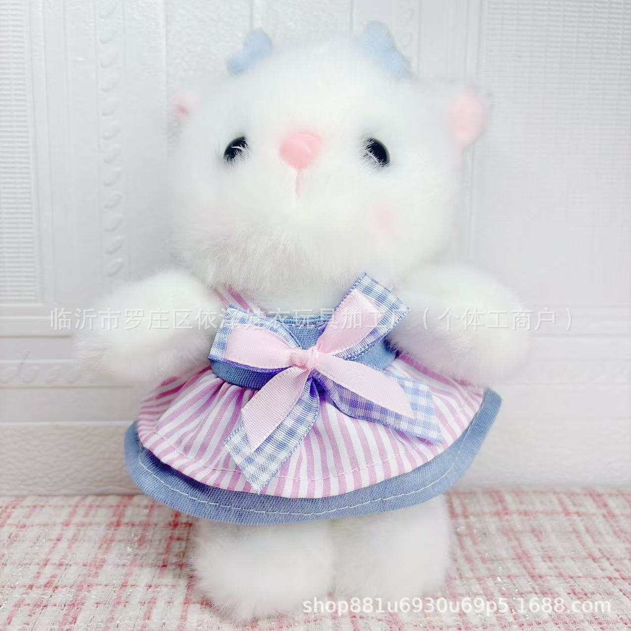 New 15CM Doll Clothes KT Plush Toy Plush Grid Bow Skirt Shirley Mei Gate Dog Labubu Lace Skirt